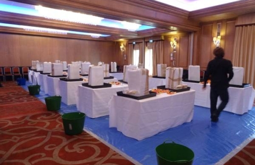 Ice sculpting room setup'